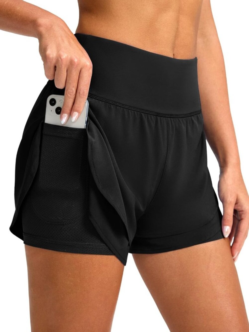 2-in-1 Women's Athletic Running Shorts with Pockets for Gym & Outdoor Activities